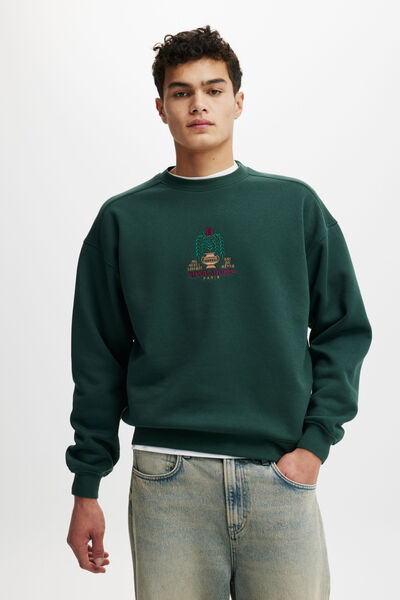 Box Fit Graphic Crew Sweater, PINE NEEDLE GREEN / MIND GARDEN PARIS