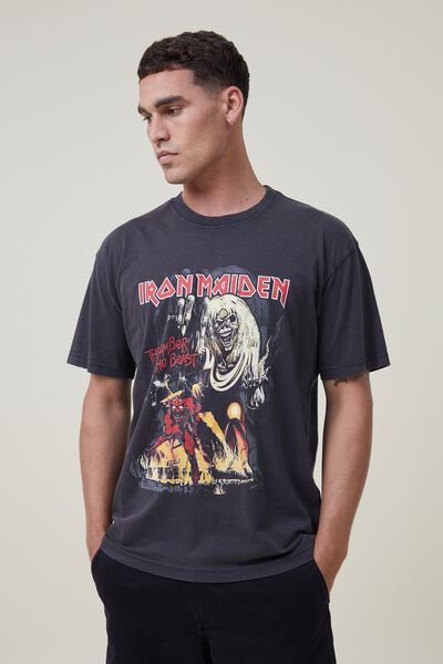 Premium Loose Fit Music T-Shirt, LCN GM WASHED BLACK/IRON MAIDEN - THE BEAST