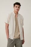 Linen Short Sleeve Shirt, ECRU STRIPE - alternate image 1
