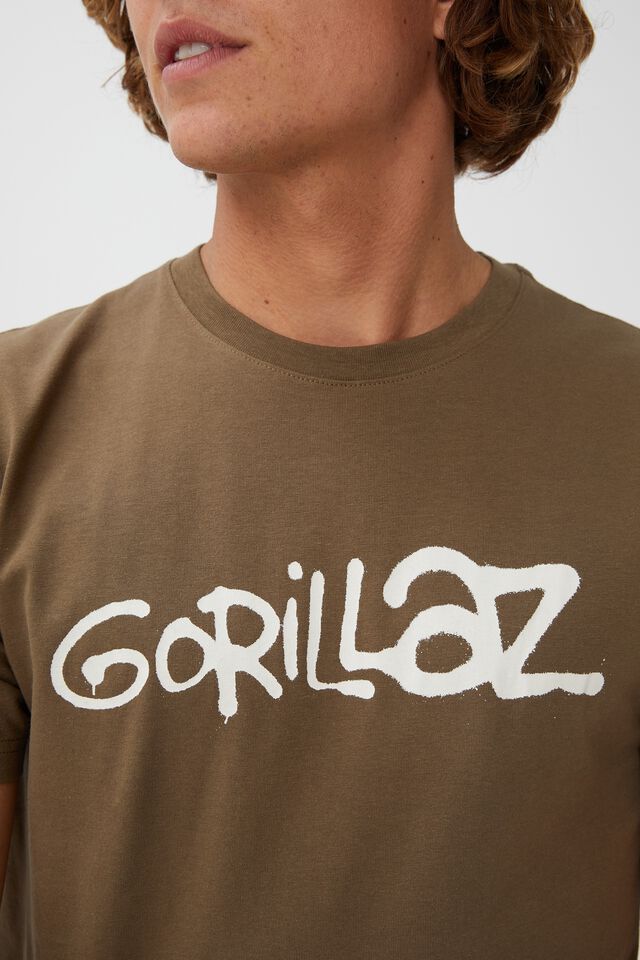 Tbar Collab Music T-Shirt, LCN WMG MUD GREEN/GORILLAZ - LOGO