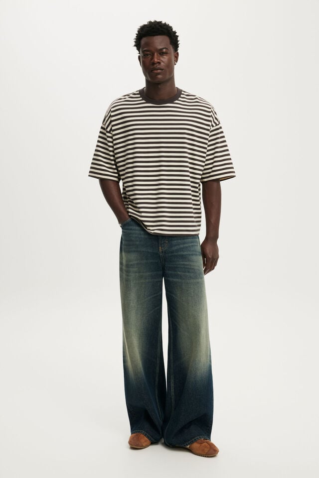 Cropped Fit T-Shirt, OAT / BITTER BROWN STRIPE