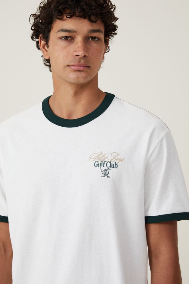Premium Loose Fit Art T-Shirt, VINTAGE WHITE / PINE NEEDLE GREEN / GOLF TOUR