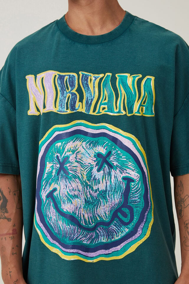 Camiseta - Nirvana Vintage Oversized T-Shirt, LCN MT PINE NEEDLE GREEN / NIRVANA - SCRIBBLE