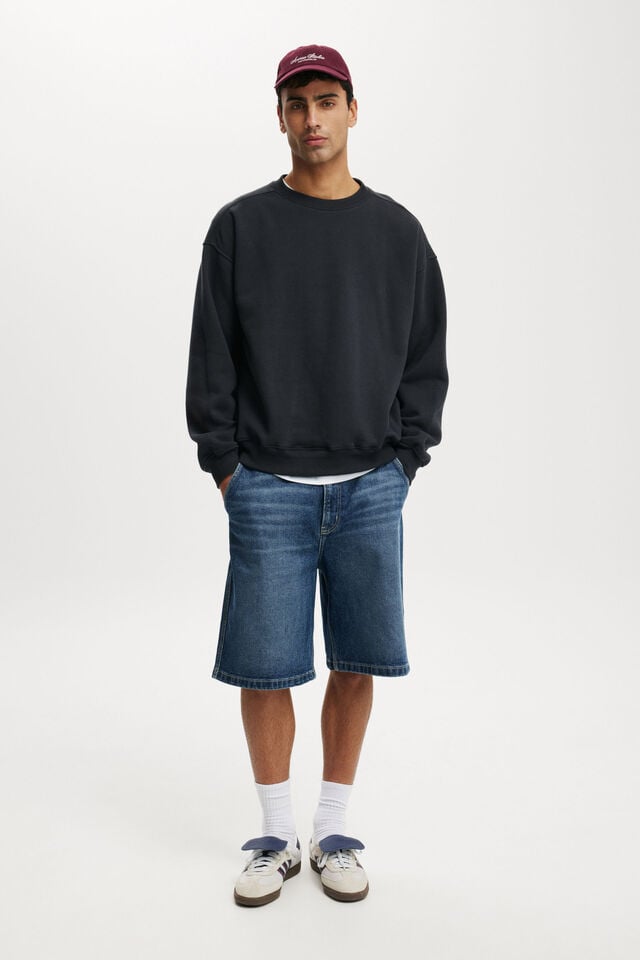 Box Fit Crew Sweater, WASHED BLACK