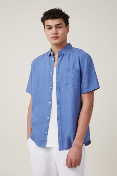Linen Short Sleeve Shirt, PACIFIC BLUE
