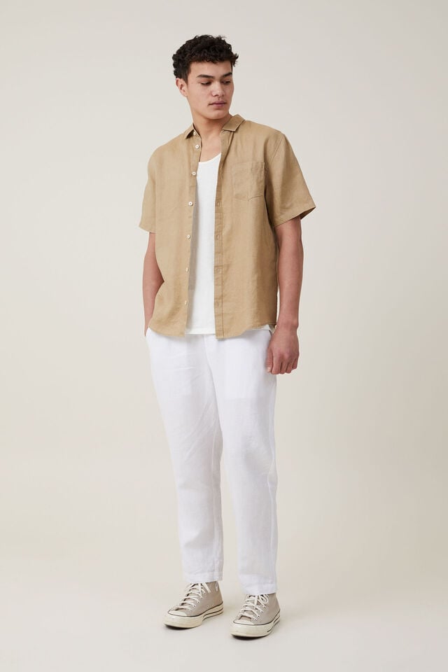 Linen Short Sleeve Shirt, TAUPE