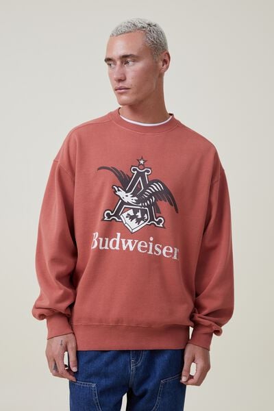 Budweiser Oversized Crew Sweater, LCN BUD BRUSCHETTA RED/A & EAGLE