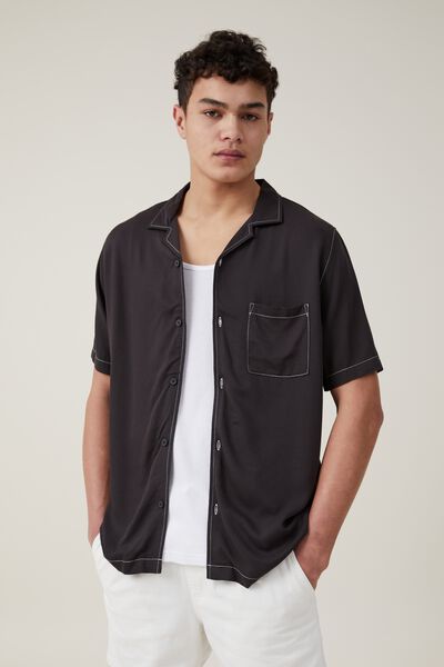 Camisas - Riviera Short Sleeve Shirt, BLACK POP STITCH