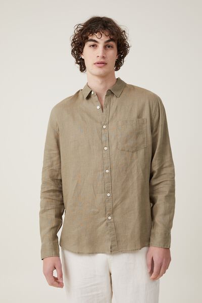 Linen Long Sleeve Shirt, FADED CLOVER