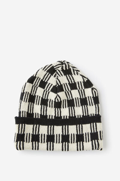 Tall Beanie, BLACK/WHITE PATTERN