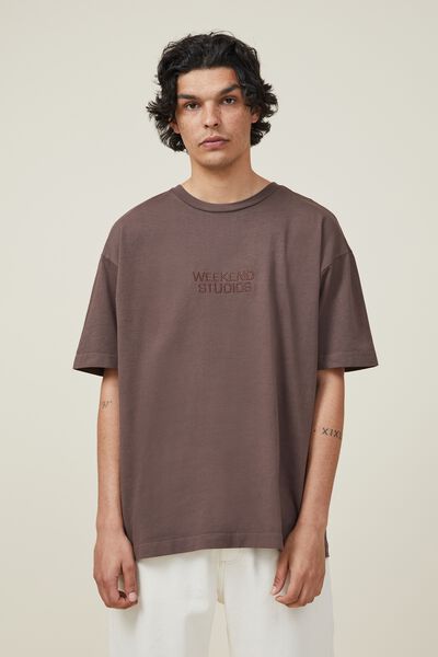 Box Fit Plain T-Shirt, WASHED CHOCOLATE/WEEKEND STUDIO STACK