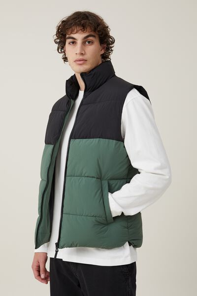 Recycled Mother Puffer Vest, GREEN PANEL