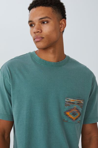 Bondi T-Shirt, FADED TEAL/FUN IKAT POCKET