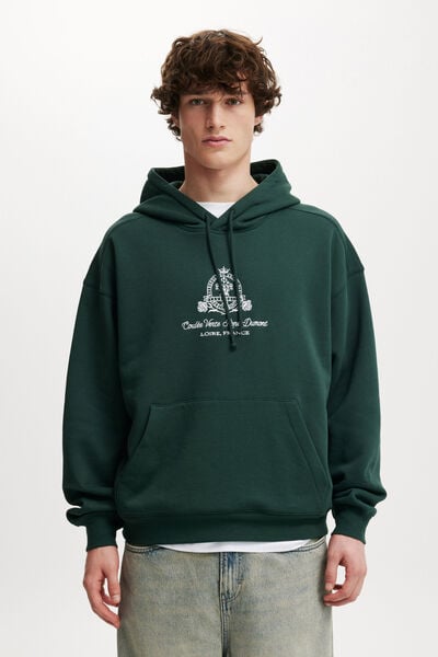 Box Fit Graphic Hoodie, PINE NEEDLE GREEN / LOIRE FRANCE