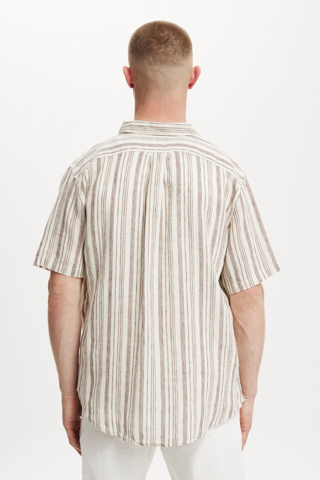 Linen Short Sleeve Shirt, CREAM STRIPE