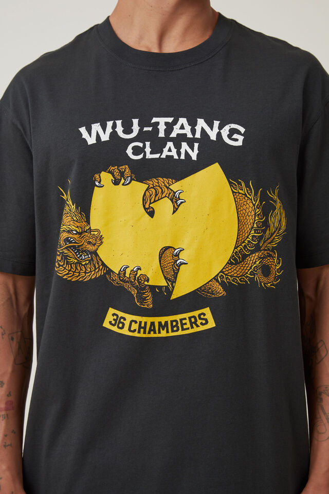 Wu-Tang Clan Loose Fit T-Shirt, LCN MT WASHED BLACK/WU-TANG-36 CHAMBERS DRAGO