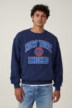 NBA NY Knicks Box Fit Crew Sweater, LCN NBA INDIGO / KNICKS - APPLIQUE - alternate image 1