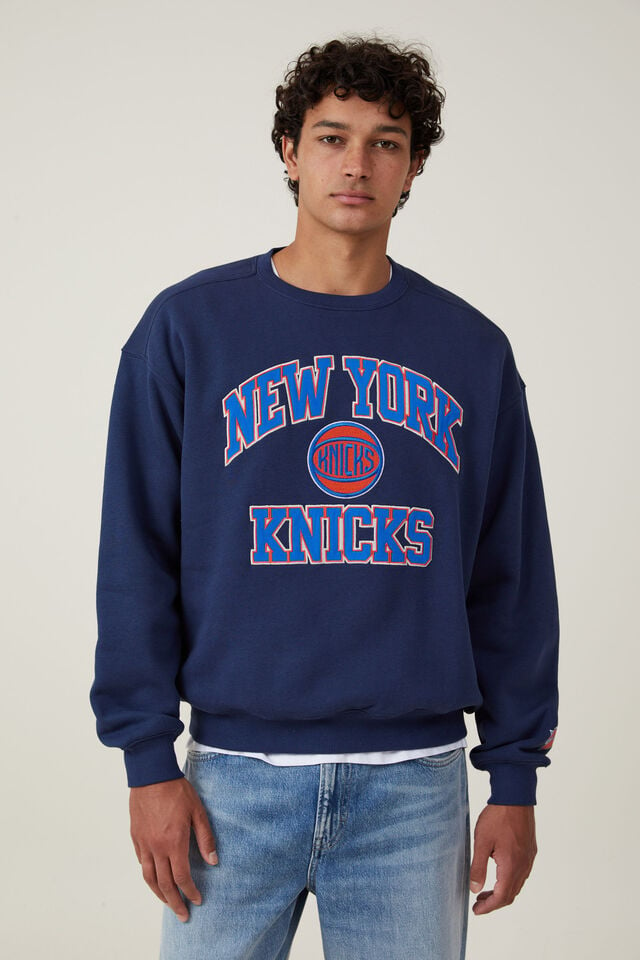 NBA NY Knicks Box Fit Crew Sweater, LCN NBA INDIGO / KNICKS - APPLIQUE