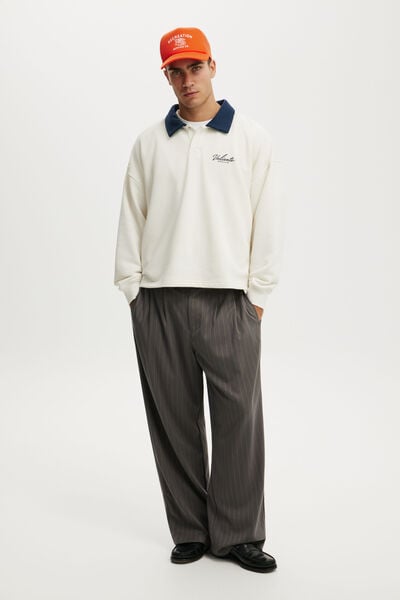 Cropped Fit Graphic Fleece Polo, CHALK WHITE / AUTO NAVY / VALIENTE