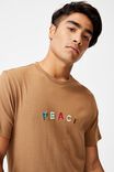 Tbar Text T-Shirt, BURNT ALMOND/PEACE EMBROIDERY