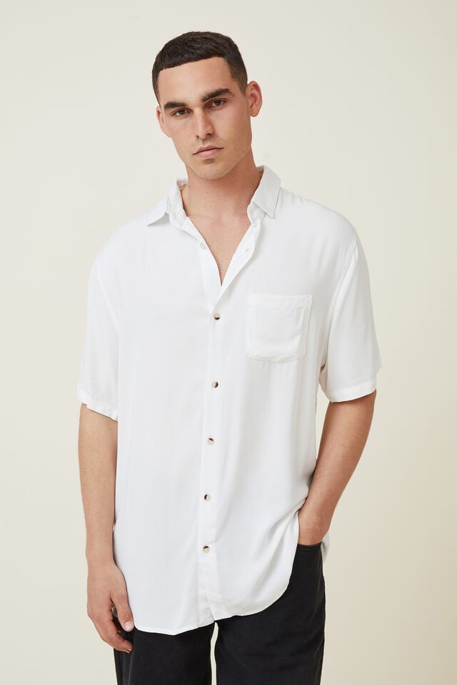 Cuban Short Sleeve Shirt, WHITE