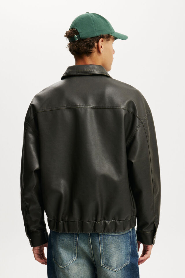 Faux Leather Bomber, BLACK