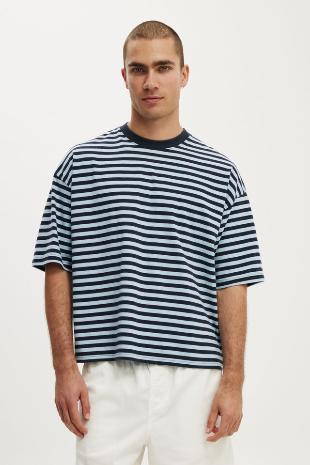 Cropped Fit T-Shirt, TRUE NAVY / POWDER BLUE STRIPE
