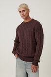 Cable Knit Crew, BROWN CABLE - alternate image 1