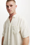 Linen Short Sleeve Shirt, SOFT GREEN STRIPE - alternate image 4