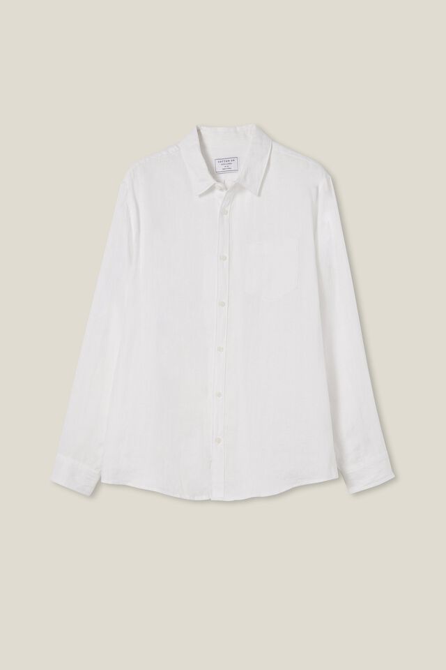 Linen Long Sleeve Shirt, WHITE