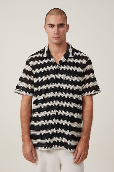 Cabana Short Sleeve Shirt, BLACK LACE STRIPE
