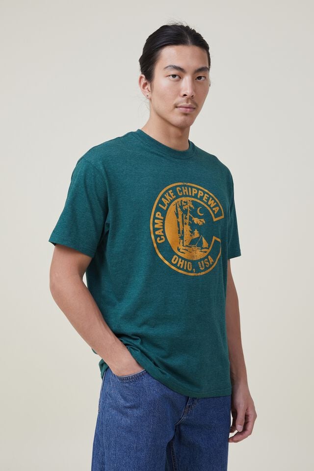 Loose Fit Souvenir T-Shirt, EVERGREEN/CHIPPEWA
