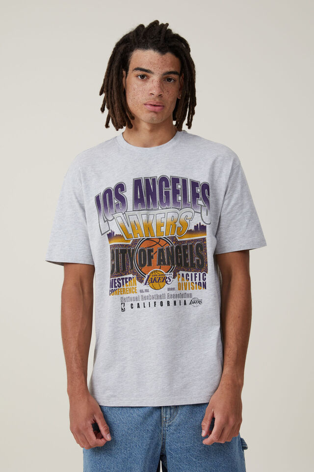 NBA Los Angeles Lakers Loose Fit T-Shirt, LCN NBA LIGHT GREY MARLE/LAKERS -CITYSCAPE
