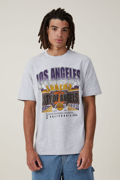 Nba Loose Fit T-Shirt, LCN NBA LIGHT GREY MARLE/LAKERS -CITYSCAPE