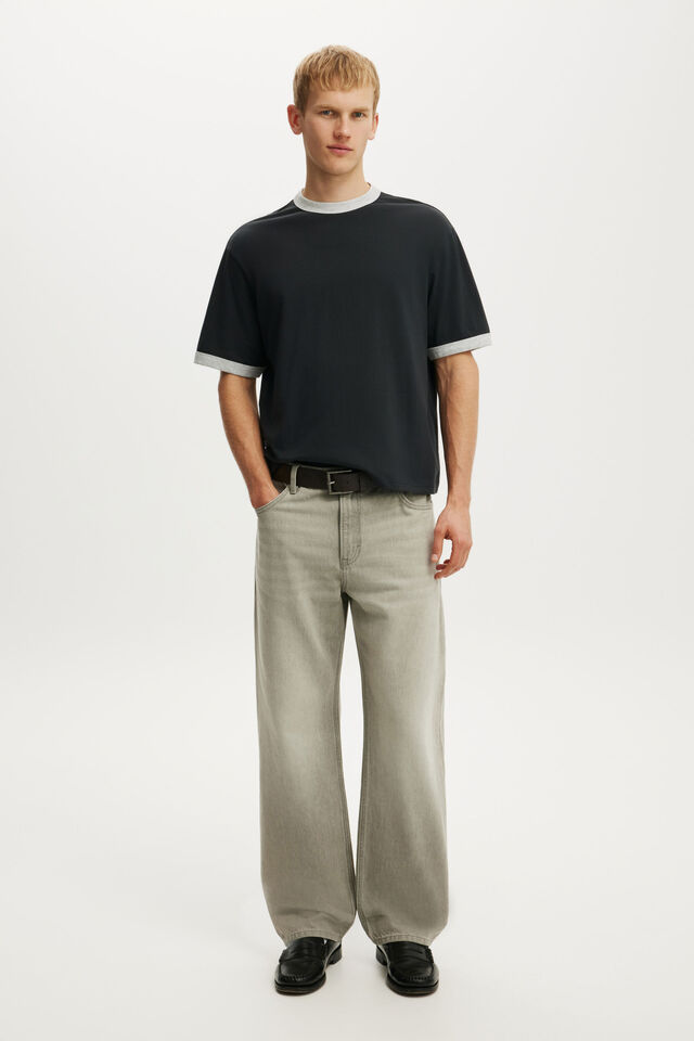 Cropped Fit T-Shirt, WASHED BLACK / GREY MARLE RINGER