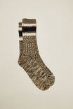 Chunky Knit Sock, KHAKI/BLACK/BONE DOUBLE STRIPE - alternate image 1