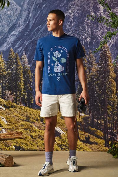 Premium Loose Fit Art T-Shirt, LIMOGES BLUE/STAY HAPPY