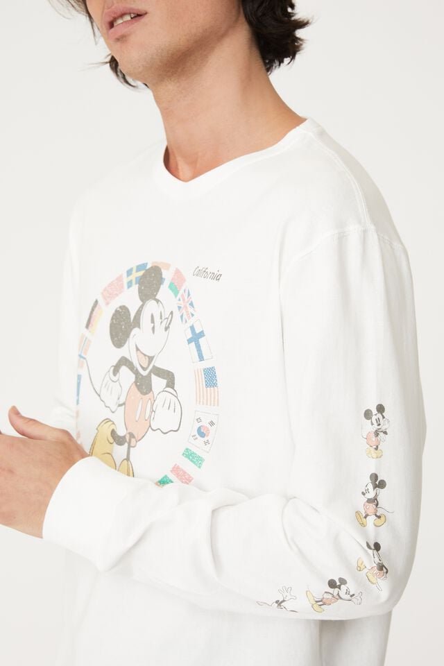 Tbar Collab Long Sleeve T-Shirt, LCN DIS VINTAGE WHITE / MICKEY MOUSE FLAGS