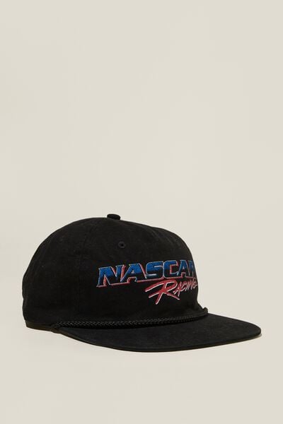 Nascar 5 Panel Graphic Hat, LCN NCR WASHED BLACK  / RACING LOGO