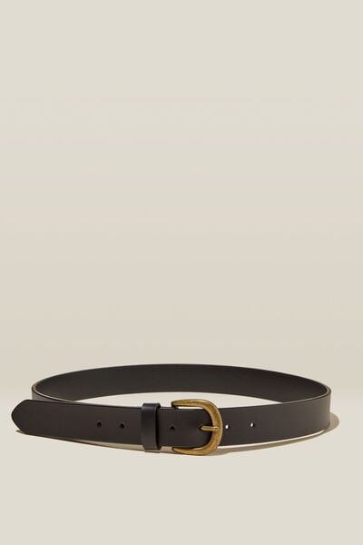 Leather Dad Belt, BLACK/BRUSHED GOLD