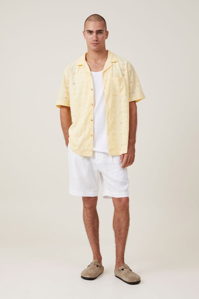 Capri Short Sleeve Shirt, YELLOW BROIDERIE