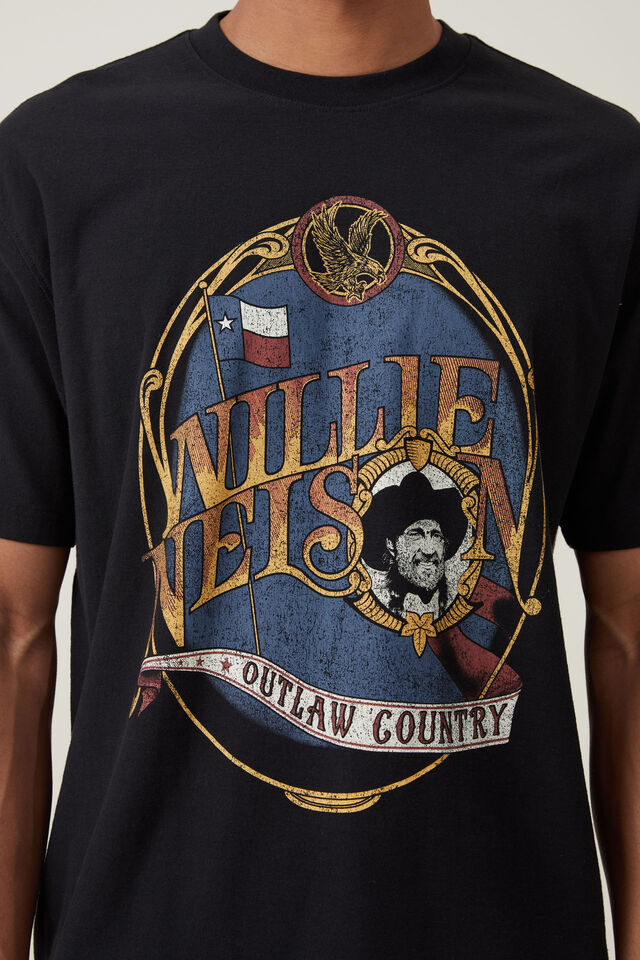 Willie Nelson Premium Loose Fit Music T-Shirt, LCN BRA BLACK/WILLIE NELSON - OUTLAW COUNTRY