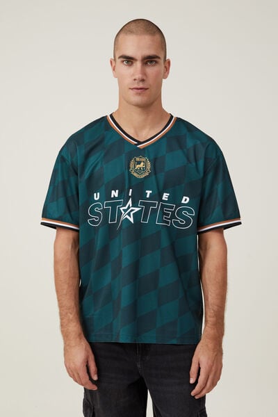Football Jersey, DEEP SEA TEAL / UNITED STATES CHECK