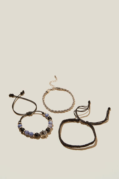 Bracelet Multi Pack, BLACK/SILVER/BLUE BEADS