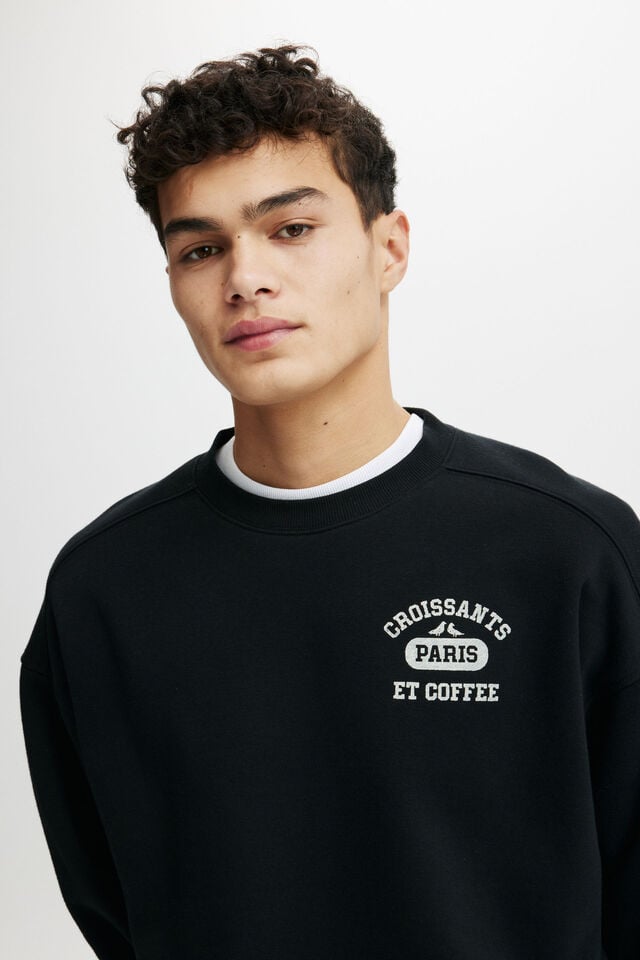 Box Fit Graphic Crew Sweater, BLACK / FRENCH BAKERY