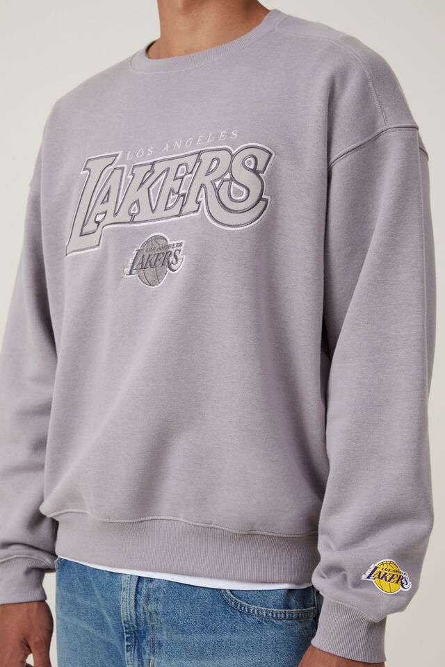 NBA LA Lakers Box Fit Crew Sweater, LCN NBA WASHED BRICK / LAKERS - APPLIQUE