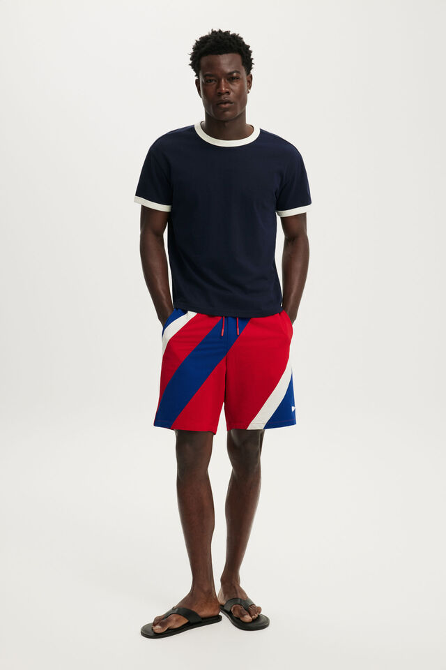 Baggy Swim Short, RED NAUTICAL DIAGONAL STRIPE