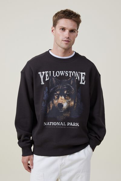 Oversized Graphic Sweater, WASHED BLACK/YELLOWSTONE