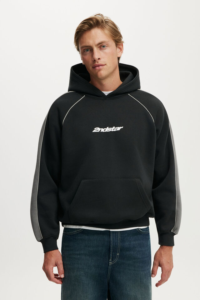 Box Fit Graphic Hoodie, WASHED BLACK / SLATE STONE