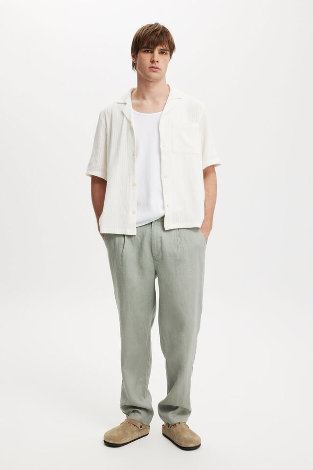 Linen Pleat Pant, WASHED MILITARY